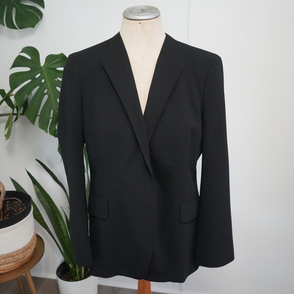 Marlowe Wool Blazer W 44 Black Made in Italy Single Button Professional Tailored